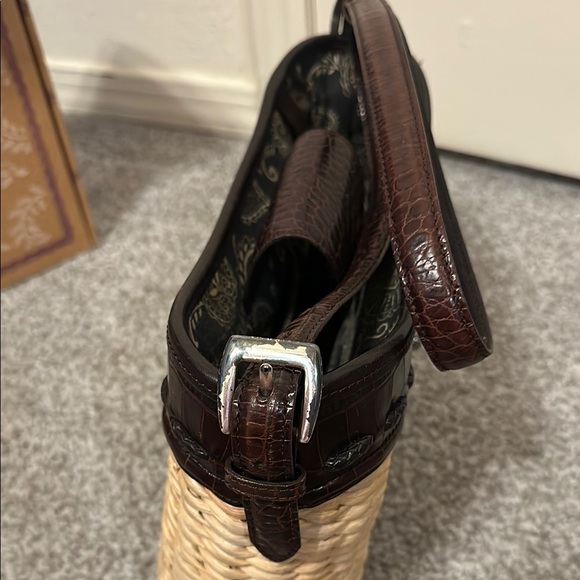 Brighton Woven Wicker Straw & Leather Shoulder Bag Crossbody Purse w/ Dust Bag - Picture 4 of 13